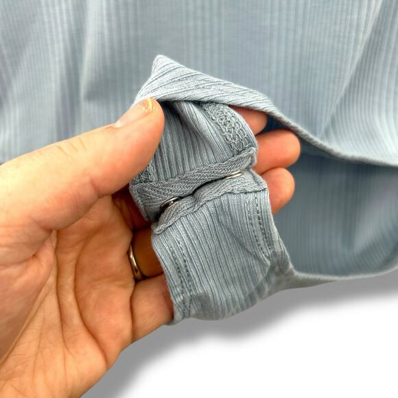 NEW Self Esteem Blue Bodysuit Size Medium Ribbed Knit Long Sleeve Lace Trim - Picture 5 of 6